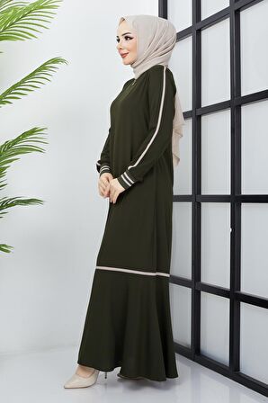 Çizgi Detaylı Haki Ferace 